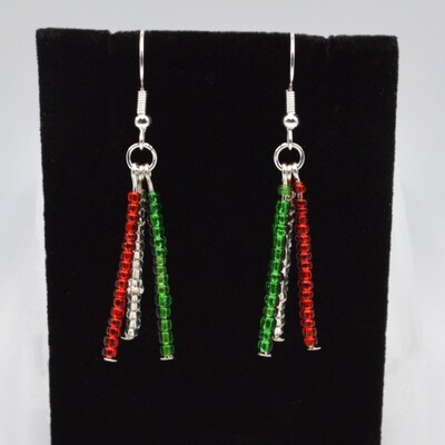 Red, Clear and Green Seed Bead Earrings - image2